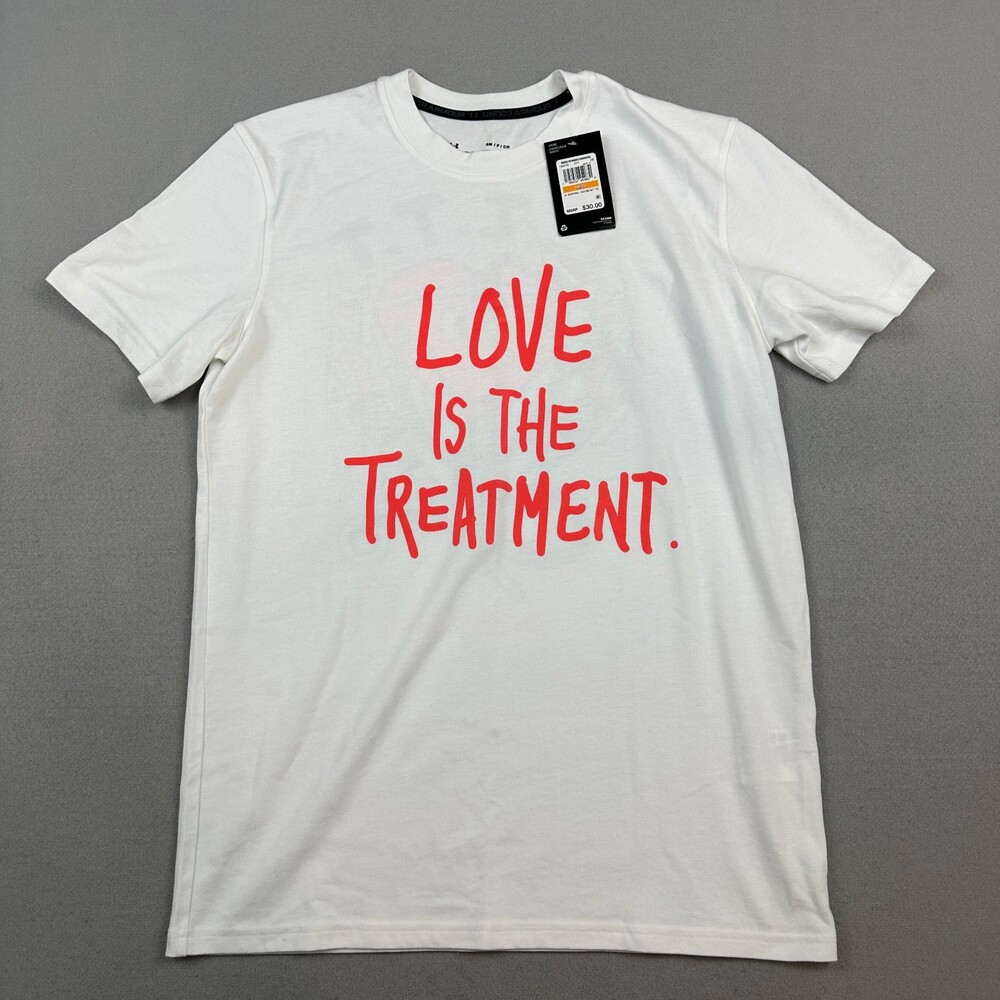 Under Armour Shirt Men Small White Love Is The Treatment LITT Basketball Graphic